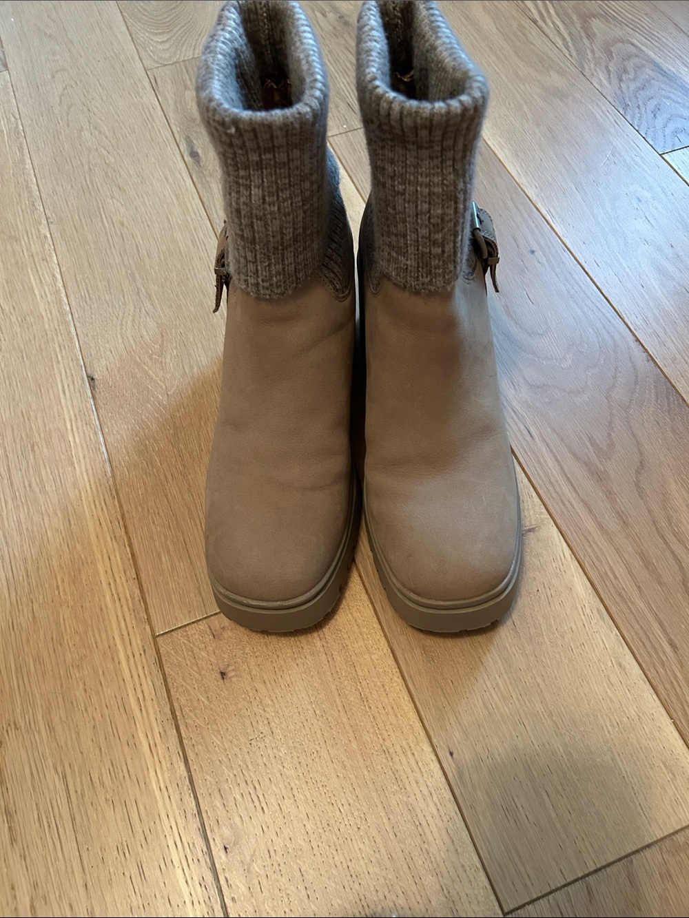 Blondo Taupe Waterproof Ankle Boots with Knit Cuff
